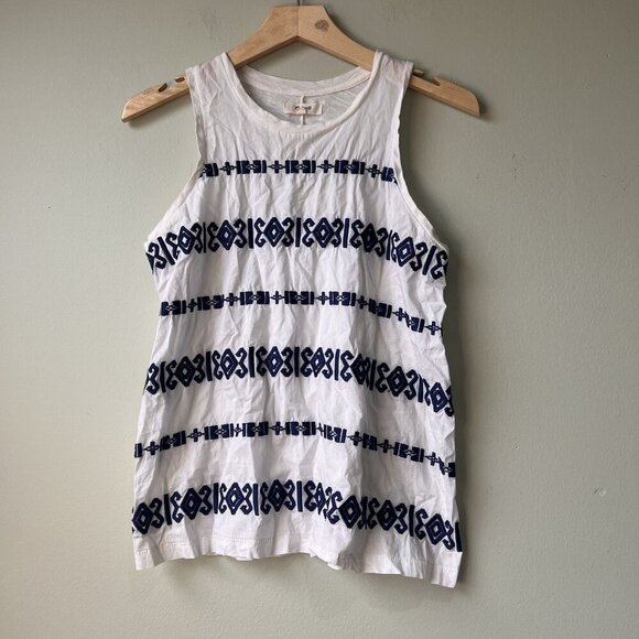 Madewell Tops - Madewell Embroidered Sleeveless Tank Top XS White & Blue Cotton